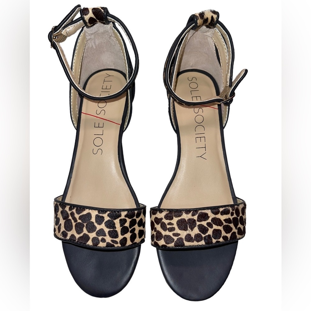 Sole Society - cheetah print leather sandal / wedge - NWT / NIB - size 6.5M